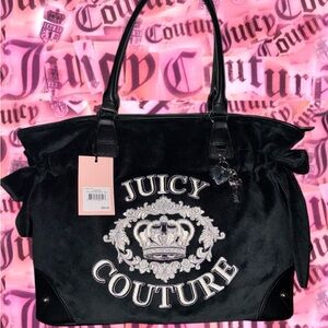 Juicy Couture Black Velvet Tote with Embroidered Crown Logo